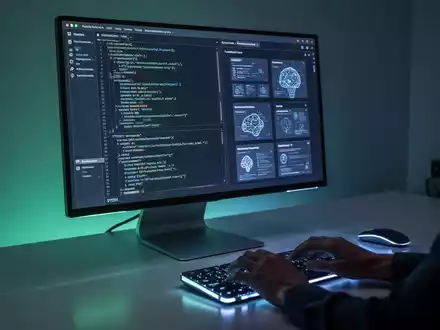 A desktop computer screen displays a unified application interface with code, chat, and visual web components, reflecting innovation in AI and software development. - Foto: über boerse-global.de