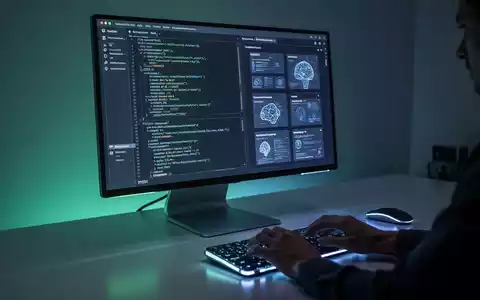 A desktop computer screen displays a unified application interface with code, chat, and visual web components, reflecting innovation in AI and software development. - Foto: über boerse-global.de