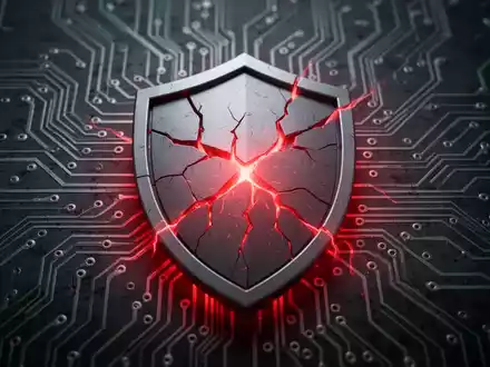 A cracked digital shield icon on a circuit board, representing cybersecurity vulnerabilities and expiring security certificates. - Foto: über boerse-global.de