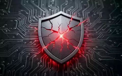 A cracked digital shield icon on a circuit board, representing cybersecurity vulnerabilities and expiring security certificates. - Foto: über boerse-global.de