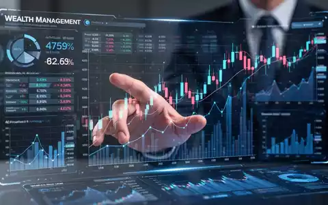 A digital interface showing financial data and AI insights, with a hand interacting with a holographic projection of stock charts. - Foto: über boerse-global.de