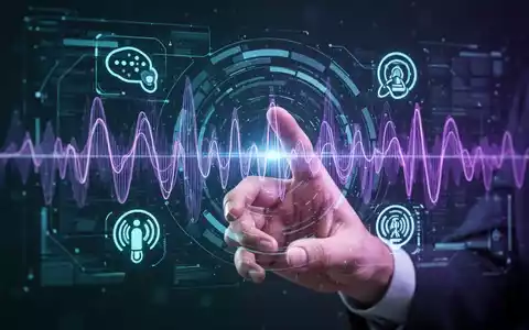 A human hand interacts with a holographic interface showing sound waves and AI symbols, representing bidirectional voice technology. - Foto: über boerse-global.de