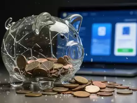 Shattered piggy bank with coins spilling out, symbolizing the closure of a venture capital arm and cost-cutting measures. - Foto: über boerse-global.de