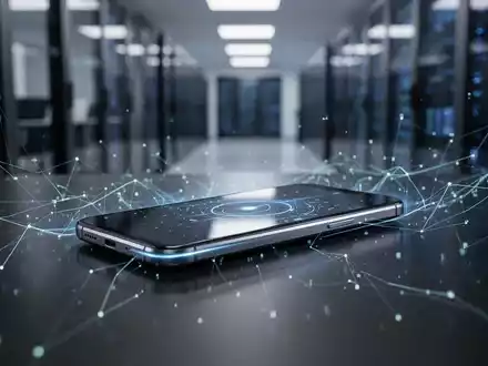 Ein stilisiertes, modernes Smartphone oder sicheres Kommunikationsgerät auf einer dunklen Oberfläche mit fließenden digitalen Datenströmen. - Foto: über boerse-global.de