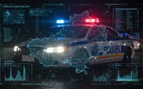 Ein Forensiker analysiert Daten auf einem Bildschirm, der eine Karte von Litauen mit digitalen Überlagerungen zeigt. - Foto: über boerse-global.de
