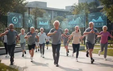 Eine vielfältige Gruppe von Menschen treibt Sport in einem Park, im Hintergrund digitale Gesundheitsdaten. - Foto: über boerse-global.de