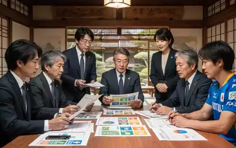 Eine Gruppe japanischer Fachleute aus Wirtschaft, Sport und lokaler Regierung diskutiert Nachhaltigkeitsziele an einem Tisch. - Foto: über boerse-global.de