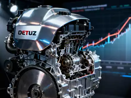 Nahaufnahme eines modernen Deutz-Motors mit unscharfen Finanzdiagrammen im Hintergrund, die Wachstum und Ziele symbolisieren. - Foto: über boerse-global.de