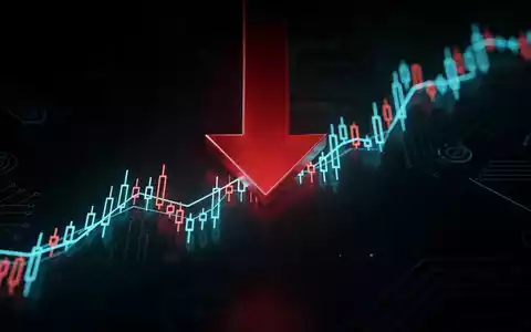 Ein roter Pfeil zeigt steil nach unten durch eine digitale Börsenkursgrafik, die einen starken Rückgang symbolisiert. - Foto: über boerse-global.de