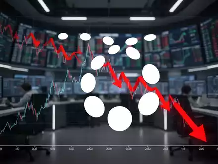 Ein Börsendiagramm mit einem starken Rückgang nach einem Höchststand, rote Pfeile zeigen nach unten. Im Hintergrund eine moderne Handelsfläche. - Foto: über boerse-global.de