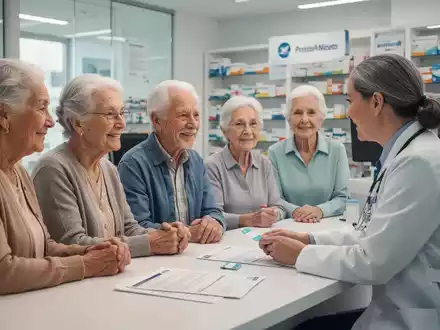 Ältere Personen und ein Arzt besprechen Impfungen und Reisegesundheit in einer modernen Arztpraxis. Dokumente liegen auf dem Tisch. - Foto: über boerse-global.de