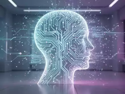 A glowing, stylized human head silhouette made of neural network lines, surrounded by digital data streams, symbolizing a personal AI agent. - Foto: über boerse-global.de