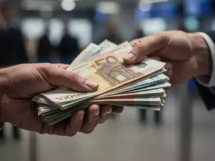 Eine Nahaufnahme einer Hand, die einen Stapel Euro-Banknoten hält, während eine andere verschwommene Hand versucht, Scheine zu nehmen. - Foto: über boerse-global.de