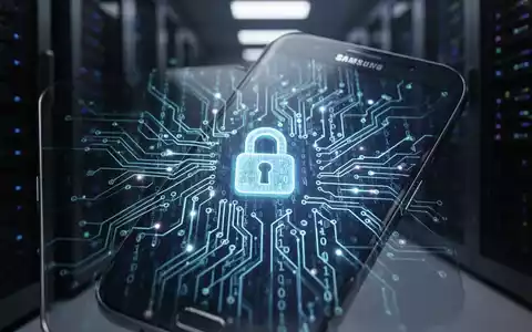 Ein Nahaufnahme eines Samsung-Smartphones mit digitalen Sicherheitsgrafiken und einem Vorhängeschloss-Symbol auf dem Bildschirm. - Foto: über boerse-global.de
