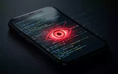Ein Smartphone-Bildschirm mit bedrohlich leuchtenden roten Codezeilen und einem stilisierten Virus-Symbol, das Cyberbedrohungen darstellt. - Foto: über boerse-global.de