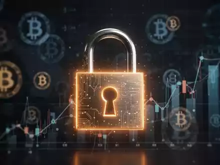 A glowing digital padlock over a blurred background of cryptocurrency symbols and financial charts, symbolizing crypto regulation. - Foto: über boerse-global.de
