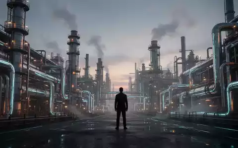 Eine weitläufige deutsche Industrieanlage bei Dämmerung, mit leuchtenden Rohren und aufsteigendem Dampf, die Herausforderungen und Innovation symbolisiert. - Foto: über boerse-global.de