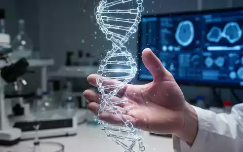 Eine Nahaufnahme einer Hand, die eine leuchtende DNA-Helix hält, mit verschwommenen wissenschaftlichen Instrumenten im Hintergrund. - Foto: über boerse-global.de