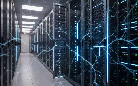 A futuristic server rack in a data center, glowing with blue light, symbolizing high-performance AI computing and benchmarks. - Foto: über boerse-global.de