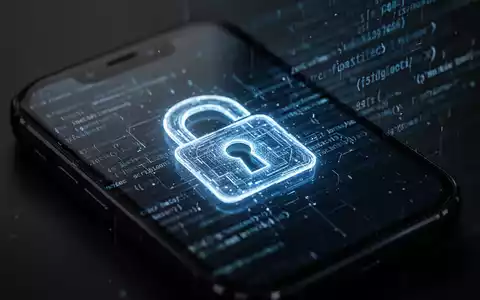 A close-up of a smartphone screen showing a glowing digital lock icon over abstract code, symbolizing mobile security. - Foto: über boerse-global.de