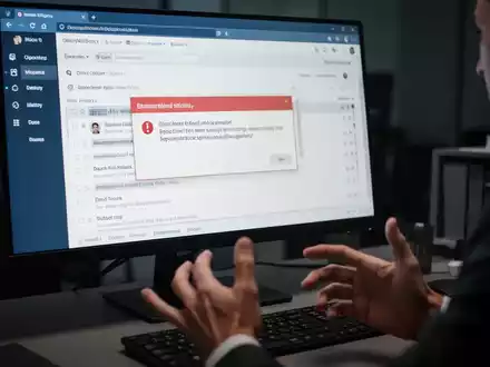 Nahaufnahme eines Computerbildschirms mit einem E-Mail-Programm, das eine Fehlermeldung und eine teilweise gelöschte E-Mail-Historie anzeigt. - Foto: über boerse-global.de