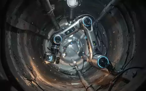 A thin, flexible robotic arm with cameras and sensors moving through a dark, complex industrial pipe, performing inspection. - Foto: über boerse-global.de