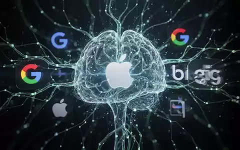 A glowing, interconnected neural network representing artificial intelligence, with subtle visual cues of Apple and Google integration. - Foto: über boerse-global.de