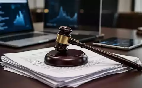 Ein hölzerner Richterhammer liegt auf juristischen Dokumenten, im Hintergrund sind ein Laptop und ein Smartphone unscharf zu sehen. - Foto: über boerse-global.de