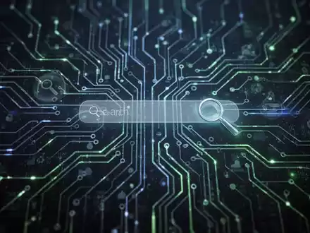 A glowing, intricate neural network with subtle, hidden search bar and magnifying glass icons, representing AI processes and data retrieval. - Foto: über boerse-global.de