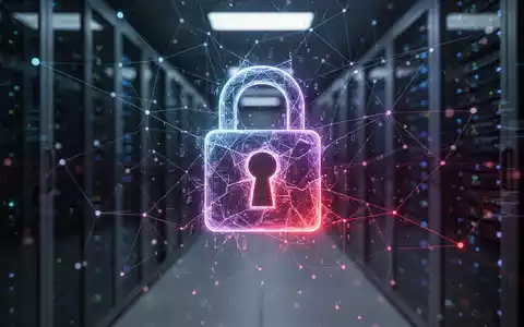 A glowing, abstract padlock icon on a digital network, symbolizing a data breach, with a blurred server room in the background. - Foto: über boerse-global.de