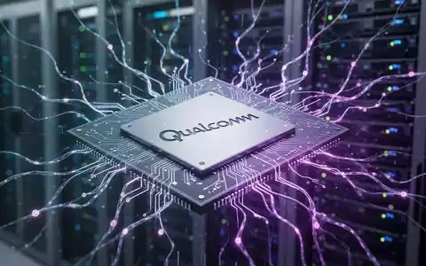 A stylized neural network glowing over a Qualcomm semiconductor chip, with a blurred data center in the background, symbolizing AI software acquisition. - Foto: über boerse-global.de