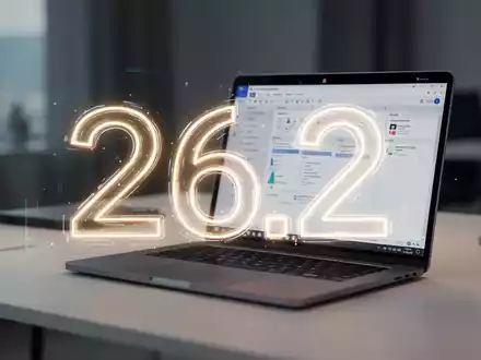 A glowing digital '26.2' over a laptop showing an office suite, symbolizing a software release in a modern workspace. - Foto: über boerse-global.de