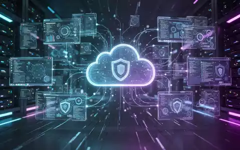 A glowing, abstract network of interconnected virtual desktops and cloud servers, symbolizing flexible VDI and multi-platform integration. - Foto: über boerse-global.de