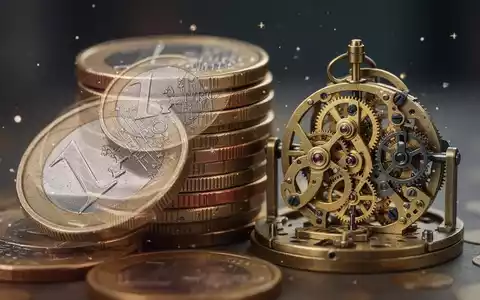 Ein Stapel Euro-Münzen und ein Uhrwerk, das Kapitalrente und die Zeit symbolisiert. - Foto: über boerse-global.de