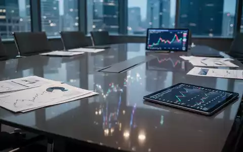 Ein glänzender Konferenztisch in einem modernen Sitzungssaal mit Finanzdokumenten und einem Tablet, das Börsencharts anzeigt. - Foto: über boerse-global.de