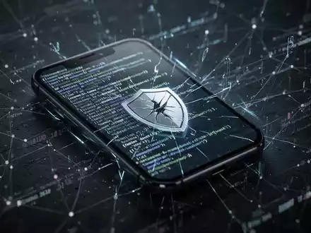 A smartphone with a broken shield icon and code, symbolizing a security vulnerability in Samsung KNOX. - Foto: über boerse-global.de