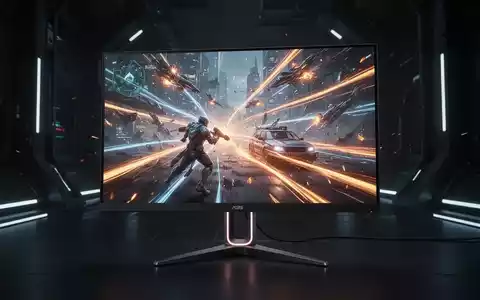 Close-up of a high-refresh-rate gaming monitor displaying a colorful, fast-moving game scene in a dark, futuristic setting. - Foto: über boerse-global.de