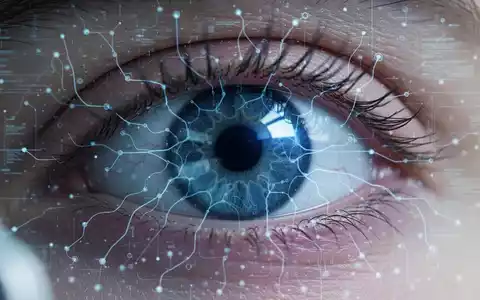Nahaufnahme eines menschlichen Auges, das von einem subtilen digitalen Muster überlagert wird, das KI-Analyse und neuronale Netzwerke darstellt. - Foto: über boerse-global.de