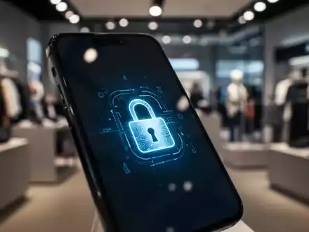 A close-up of an iPhone screen showing a lock icon, symbolizing security and theft protection, with a retail store in the blurred background. - Foto: über boerse-global.de