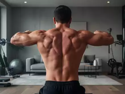 Muskulöser männlicher Oberkörper mit ausgeprägter V-Form bei einer Eigengewichtsübung, in einem modernen Heimgym. - Foto: über boerse-global.de