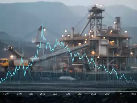 Ein stilisierter Finanz-Chart mit einem Abwärtstrend vor einer Lithium-Produktionsanlage, der einen Kursrückgang symbolisiert. - Foto: über boerse-global.de
