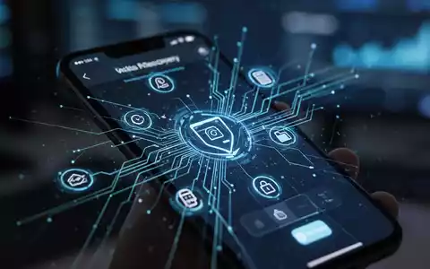 A close-up of an iPhone screen showing a data recovery interface with abstract digital elements, representing mobile data retrieval. - Foto: über boerse-global.de
