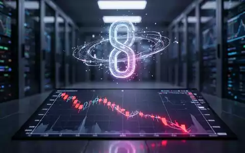 Ein stilisiertes Quantenbit-Symbol schwebt über einer digitalen Börsenkurve, die einen Abwärtstrend zeigt, vor einem Tech-Hintergrund. - Foto: über boerse-global.de
