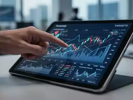 Eine Hand zeigt auf ein Tablet mit komplexen Finanzdiagrammen und -zielen, symbolisiert Unternehmensziele und rechtliche Pflichten. - Foto: über boerse-global.de