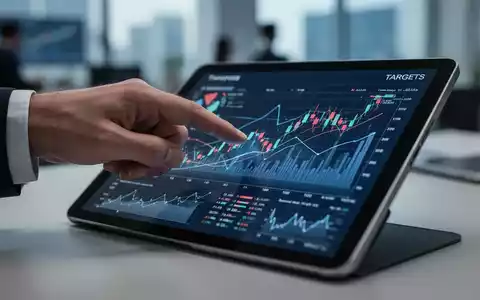 Eine Hand zeigt auf ein Tablet mit komplexen Finanzdiagrammen und -zielen, symbolisiert Unternehmensziele und rechtliche Pflichten. - Foto: über boerse-global.de