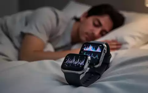 Eine Smartwatch am Handgelenk zeigt abstrakte Schlafdaten auf dem Display, mit einer unscharfen Person im Bett im Hintergrund. - Foto: über boerse-global.de