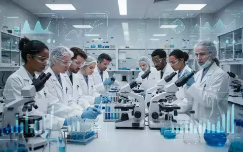 Wissenschaftler in einem modernen Labor, die Forschung betreiben, mit digitalen Datenüberlagerungen. - Foto: über boerse-global.de