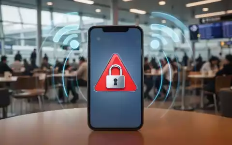 Ein Smartphone-Bildschirm mit einem Warnsymbol und einem Vorhängeschloss vor dem verschwommenen Hintergrund eines öffentlichen Raumes. - Foto: über boerse-global.de