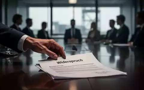 Eine Hand legt ein Dokument mit der Aufschrift „Widerspruch“ auf einen Konferenztisch, im Hintergrund verschwommene Silhouetten von Personen. - Foto: über boerse-global.de