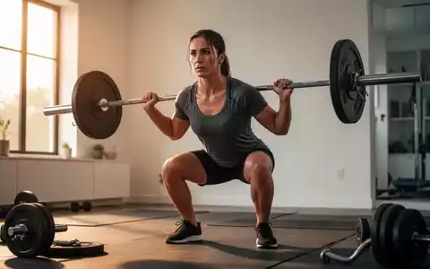 Eine Person führt Kniebeugen mit einer Langhantel in einem modernen Heim-Fitnessstudio aus, fokussierter Ausdruck. - Foto: über boerse-global.de